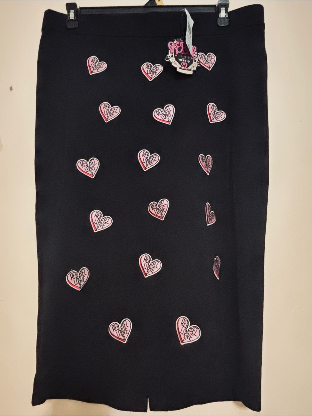 torrid Black Pencil Skirt with Pink Heart Embroidery